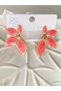 STEEL EARRINGS WITH DARK PINK LEAF-SHAPED FLOWERS - 2