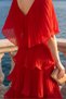 Astra V-Neck Tiered Pleated Long Chiffon Evening Dress - 6