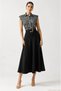 90942 100% Cotton Midi Dress with Belt - Ecru-Black - 2