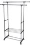 Double-Bar Extendable Rack with Wheels, Adjustable Garment Rack for Clothing, Clothes Drying Stand