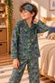 Boys' Button-Front, Patterned, Long-Sleeved Pajama Set and Eye Mask - 2