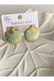 STEEL EARRINGS WITH SEA SHELL DESIGN IN TURQUOISE AND GOLD - 7