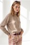 Women's Camel-Colored Crew-Neck Button-Front Knit Cardigan HRK-19000528 - 4