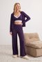 Purple 100% Cotton Lace Detailed Ribbed/Pointelle Knit Pajama Set Thmss26Pt00042 - 2