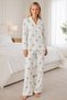 Women's Patterned Relaxed White Pajama Set 4661