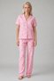 Women's Short-Sleeved Plaid Pajama Set with Bow Detail, Long Bottoms with Buttons, Pink Pajama T - 3