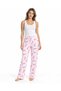 Women's Striped Blouse Patterned Strappy White Pajama Set - 2
