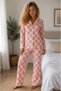 Women's Knitted Shirt Collar Pink Pajama Set