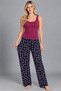 Women's Striped Blouse Patterned Strappy Burgundy Pajama Set - 4