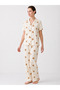 Regular V-Neck Casual Off-White Pajama Set - 2