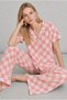 Women's Short-Sleeved Comfortable Pink Pajama Set 4727 - 3