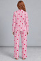 Women's Long Sleeve Shirt Collar Pink Striped Heart Pajama Set 4770 - 5