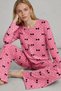Women's Patterned Breathable Pink Pajama Set 4694 - 2