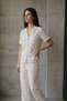 V-Neck Buttoned Casual Snow White Pajama Set - 3