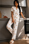 Women's Elegant Collar Textured Spacious Off-White Pajama Set - 5