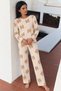 Women's Patterned Long-Sleeved Comfortable Cream Pajama Set - 2