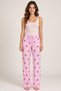 Women's Striped Blouse Patterned Strappy Pink Pajama Set - 6