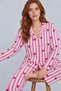 Women's Long Sleeve Shirt Collar Pink Striped Heart Pajama Set 4770 - 4