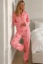 Women's Shirt Collar Long Sleeve Pink Pajama Set - 6