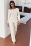 Women's Patterned Long-Sleeved Comfortable Ecru Pajama Set - 6