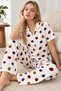 Women's Patterned White Short Sleeve Pajama Set 4828 - 3