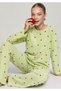 Women's Striped Patterned Long Green Pajama Set - 3
