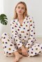 Women's Ladybug Shirt Collar White Pajama Set 4827 - 5