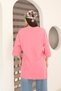 Pink Oversized Long-Sleeve T-Shirt with Double Side Slits | Cotton Basic Crew Neck Single Jersey Fabric - 9