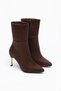Women's Brown Suede Pointed Toe Stiletto Heel Boots with Gold Heels - 2
