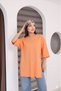 Orange Oversized Long-Sleeve T-Shirt with Double Sleeves and Side Slits | Cotton Basic Crew Neck Single Jersey Fabric - 4