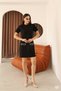 Black Suede Crew Neck Mini Dress embellished with stones | Slim Fit, Short-Sleeved, Above-the-Knee, Casual, Everyday, Chic E - 6