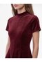 Slim Fit Textured Stand Collar Short Sleeve Peplum Blouse - 4