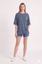 Navy Blue and White Striped Oversized Long-Sleeve T-Shirt with Side Slits | Cotton Basic Crew Neck - 2