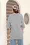 Gray Oversized Double-Sleeve Long T-Shirt with Side Slits | Cotton Basic Crew Neck Single Jersey Fabric Casual - 9