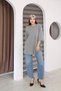 Gray Oversized Double-Sleeve Long T-Shirt with Side Slits | Cotton Basic Crew Neck Single Jersey Fabric Casual - 6