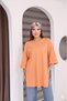 Orange Oversized Long-Sleeve T-Shirt with Double Sleeves and Side Slits | Cotton Basic Crew Neck Single Jersey Fabric - 2