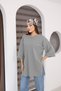 Gray Oversized Double-Sleeve Long T-Shirt with Side Slits | Cotton Basic Crew Neck Single Jersey Fabric Casual - 5