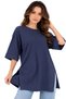 Navy Oversized Long-Sleeve T-Shirt with Double Sleeves and Side Slits | Cotton Basic Crew Neck Single Jersey Fabric - 5