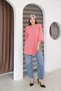 Pink Oversized Long-Sleeve T-Shirt with Double Side Slits | Cotton Basic Crew Neck Single Jersey Fabric - 4