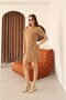 Mink Suede Crew Neck Embellished with Stones Mini Dress | Slim Fit, Short-Sleeved, Above-the-Knee, Casual, Everyday, Chic E - 6
