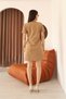 Mink Suede Crew Neck Embellished with Stones Mini Dress | Slim Fit, Short-Sleeved, Above-the-Knee, Casual, Everyday, Chic E - 8
