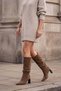 Women's Pointed-Toe, Ruched, Chunky-Heel, Zipperless Casual Boots, Velir Tobacco Brown Suede. - 3