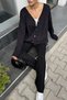 Women's Front Buttoned Self-Line Patterned Knitwear Cardigan Trousers Two-Piece Set - 4