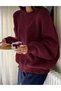 Burgundy Oversized Crew Neck Women's Knitwear Sweater - 3