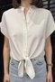 Women's Front Tie Double Sleeve Linen Shirt - 3
