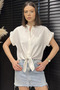 Women's Front Tie Double Sleeve Linen Shirt - 2