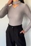 Women's Blouse with Front Window and Self-Line Pattern - 2