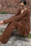 Women's Front Buttoned Self-Line Patterned Knitwear Cardigan Trousers Two-Piece Set - 2