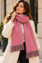 Florence - Reversible Women's Shoulder Shawl with Tassels, Reversible Powder Pink and Black-and-White Plaid Pattern, Winter Scarf - 75 x 180 cm - 6