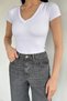 Women's V-Neck Lycra Basic Body Blouse - 3